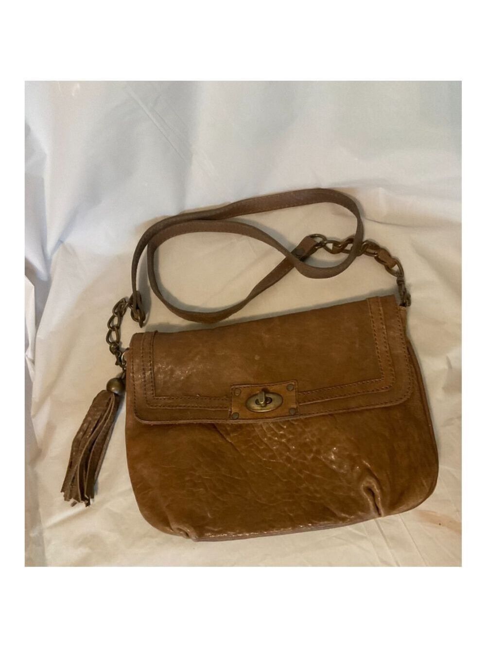 Massimo Dutti Leather Brown Crossbody bag fringe boho